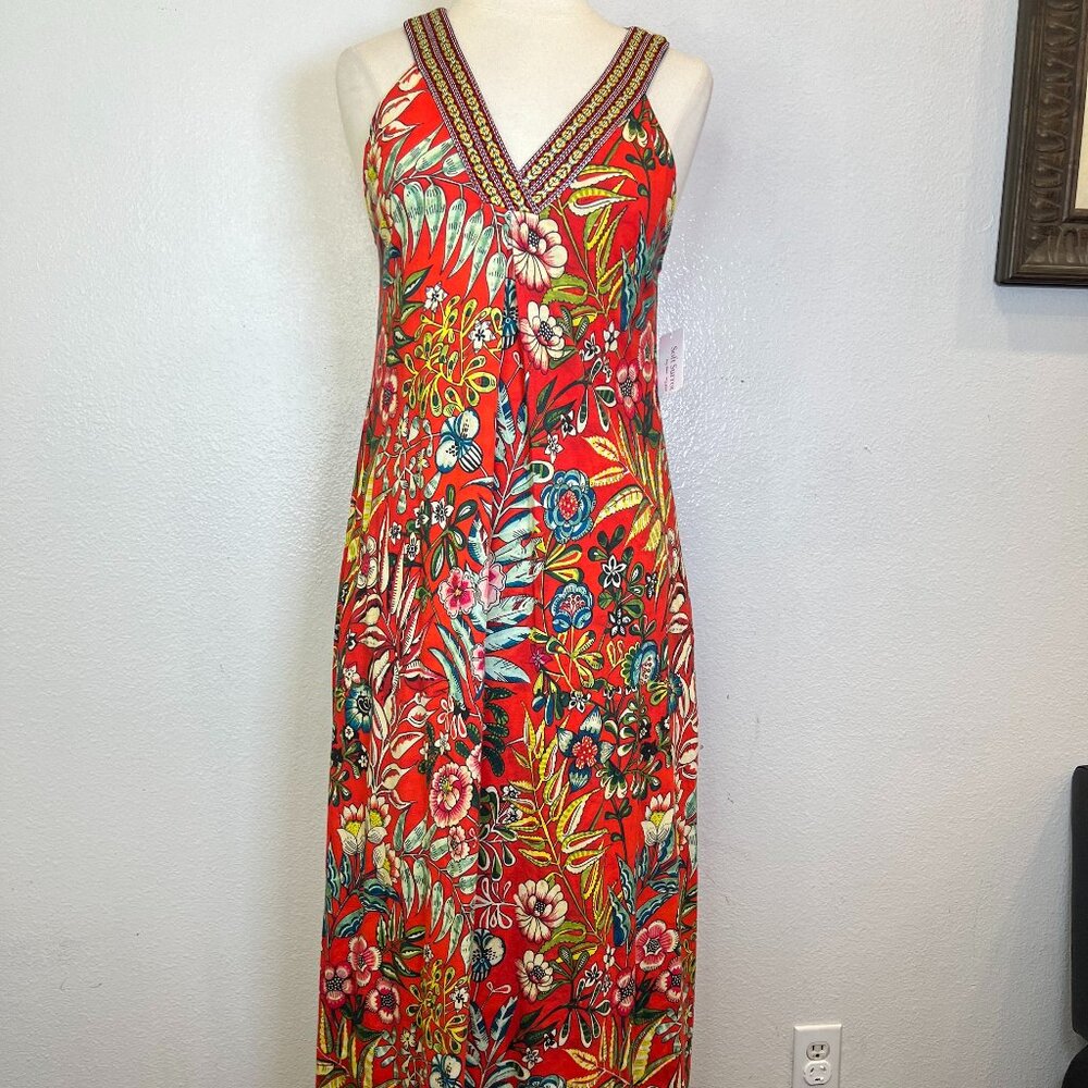 NWT Soft Surroundings Maxi Dress Sleeveless Floral Onani Dress Tropical Size S